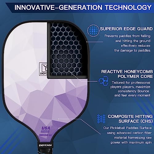 Graphite Pickleball Paddles Set of 4, 2023 USAPA Approved, Carbon Fiber Surface (CHS), Polypropylene Lightweight Honeycomb Core, 3 Indoor 3 Outdoor Pickleball, 4 Replacement Soft Grip + Bag