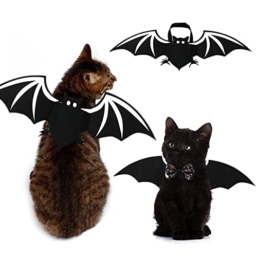 Do-Dottii Cat Halloween Costume Bat Wings Puppy Collar Halloween Cosplay Pet Cat Bat Wings for Halloween Party Decoration Witch Wizard Hat for Small Dogs Cats (Bat Wing +Collar)