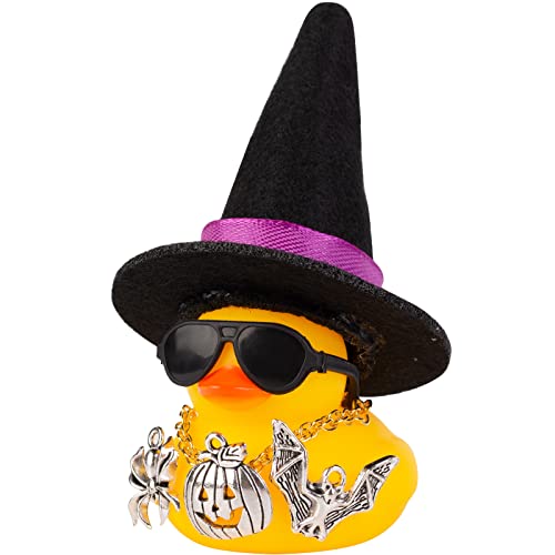 MuMyer Car Rubber Duck Ornaments Halloween Duck Car Dashboard Decorations with Mini Witch Hat Sunglasses Necklace Halloween Accessories for Halloween Themed Gifts