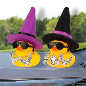MuMyer Car Rubber Duck Ornaments Halloween Duck Car Dashboard Decorations with Mini Witch Hat Sunglasses Necklace Halloween Accessories for Halloween Themed Gifts
