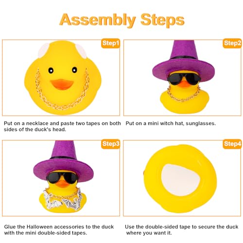 MuMyer Car Rubber Duck Ornaments Halloween Duck Car Dashboard Decorations with Mini Witch Hat Sunglasses Necklace Halloween Accessories for Halloween Themed Gifts