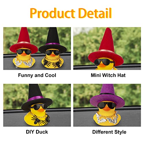 MuMyer Car Rubber Duck Ornaments Halloween Duck Car Dashboard Decorations with Mini Witch Hat Sunglasses Necklace Halloween Accessories for Halloween Themed Gifts