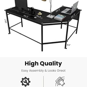 DKLGG L Shaped Computer Desk, 49" Gaming Desk Home Office Corner Desks Large Work Study Desk with Storage Bag & Hooks, L Desk Workstation Space-Saving Table for Home Office, Black