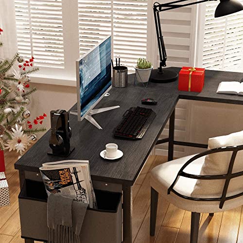 DKLGG L Shaped Computer Desk, 49" Gaming Desk Home Office Corner Desks Large Work Study Desk with Storage Bag & Hooks, L Desk Workstation Space-Saving Table for Home Office, Black