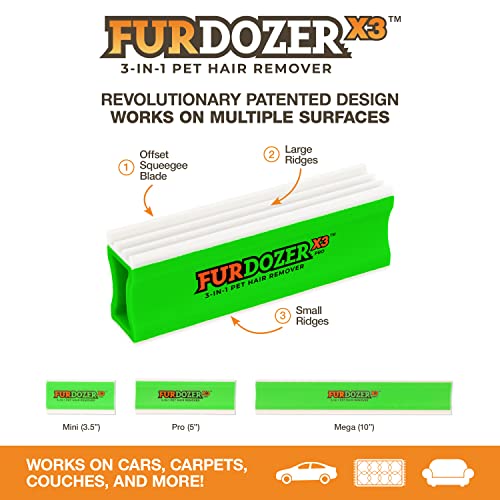 FurDozer X3 PRO 3-in-1 Pet Hair Remover & Auto Detailer - Remove Fur & Lint from Multiple Surfaces Green