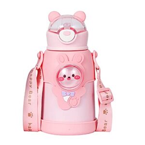 ztgd cute insulated water bottle 500ml for kid&lady,kawaii thermos cup with straw,hanging rope&cute pattern,stainless steel coffee vacuum thermos bottle keep drinks hot or cold for travel,school,offi