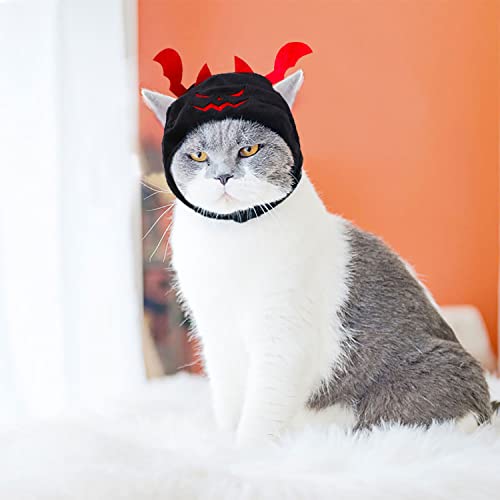 Do-Dottii 2 Pcs Cat Halloween Costume Pet Dog Halloween Cat Devil Hat Costumes Pumpkin Hat Cat Puppy Party Cosplay Dress Up Headdress Cute Funny Kitty Cap for Halloween Decoration