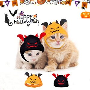 Do-Dottii 2 Pcs Cat Halloween Costume Pet Dog Halloween Cat Devil Hat Costumes Pumpkin Hat Cat Puppy Party Cosplay Dress Up Headdress Cute Funny Kitty Cap for Halloween Decoration