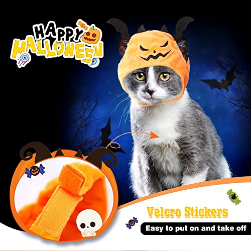 Do-Dottii 2 Pcs Cat Halloween Costume Pet Dog Halloween Cat Devil Hat Costumes Pumpkin Hat Cat Puppy Party Cosplay Dress Up Headdress Cute Funny Kitty Cap for Halloween Decoration