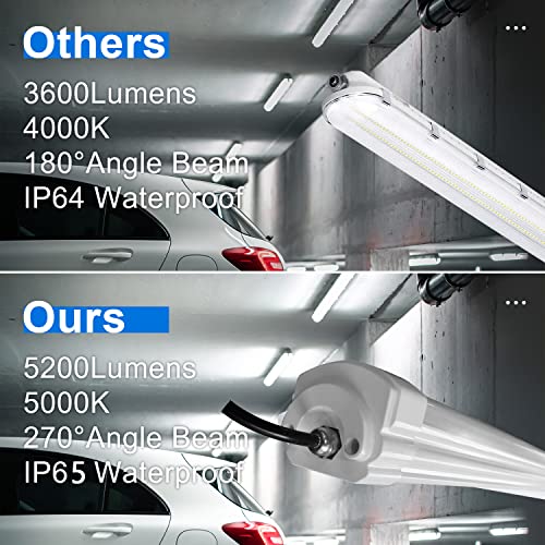 4FT LED Vapor Tight Lights, 40W LED Vapor Proof Light, 5200LM 5000K Commercial LED Workshop Light, IP65 Waterproof for Car Wash, Garage, Walk-in Freezer, 100-277V AC DLC UL Listed (6-Pack)