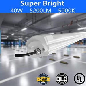 4FT LED Vapor Tight Lights, 40W LED Vapor Proof Light, 5200LM 5000K Commercial LED Workshop Light, IP65 Waterproof for Car Wash, Garage, Walk-in Freezer, 100-277V AC DLC UL Listed (6-Pack)