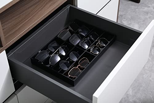 MyGift Premium Black Acrylic Tabletop Sunglasses and Eye Glasses Storage Display Case Tray with 8 Compartment Slots