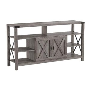 flash furniture wyatt 60" modern farmhouse tall tv stand - coastal gray console cabinet - adjustable middle shelf - fixed shelves - for tv's up to 60"
