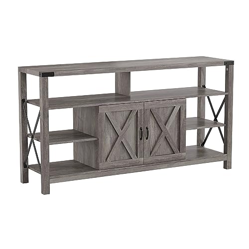 Flash Furniture Wyatt 60" Modern Farmhouse Tall TV Stand - Coastal Gray Console Cabinet - Adjustable Middle Shelf - Fixed Shelves - For TV's up to 60"