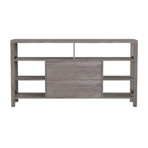 Flash Furniture Wyatt 60" Modern Farmhouse Tall TV Stand - Coastal Gray Console Cabinet - Adjustable Middle Shelf - Fixed Shelves - For TV's up to 60"