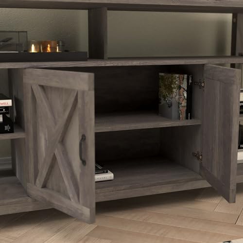 Flash Furniture Wyatt 60" Modern Farmhouse Tall TV Stand - Coastal Gray Console Cabinet - Adjustable Middle Shelf - Fixed Shelves - For TV's up to 60"