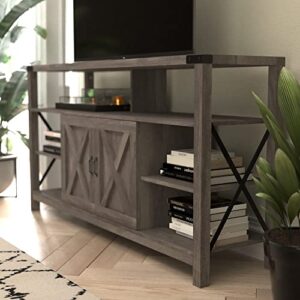 Flash Furniture Wyatt 60" Modern Farmhouse Tall TV Stand - Coastal Gray Console Cabinet - Adjustable Middle Shelf - Fixed Shelves - For TV's up to 60"