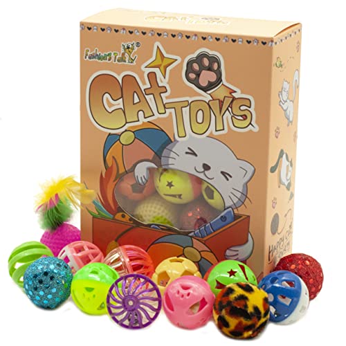 Fashion's Talk 40 Pack Plastic Ball Cat Toys Lattice Balls with Bell Jingle Bulk Kitten Toy, Gift Box Color Varies