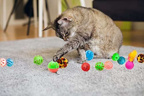 Fashion's Talk 40 Pack Plastic Ball Cat Toys Lattice Balls with Bell Jingle Bulk Kitten Toy, Gift Box Color Varies