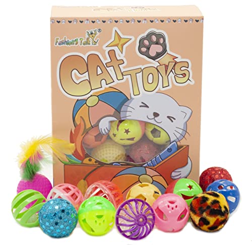 Fashion's Talk 40 Pack Plastic Ball Cat Toys Lattice Balls with Bell Jingle Bulk Kitten Toy, Gift Box Color Varies