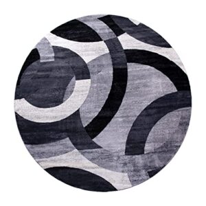 Flash Furniture Harken Collection 8' x 8' Round Geometric Area Rug - Black and Gray Olefin Facing - Jute Backing - Living Room or Bedroom