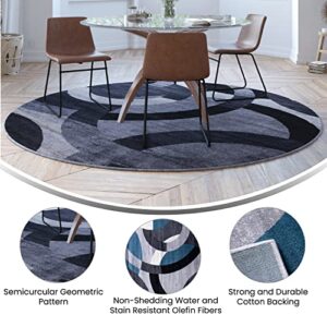 Flash Furniture Harken Collection 5' x 5' Round Geometric Area Rug - Black and Gray Olefin Facing - Jute Backing - Living Room or Bedroom