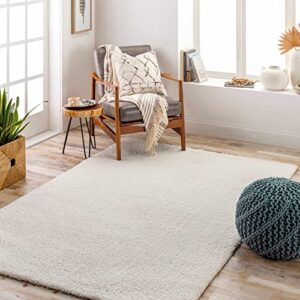 hauteloom heavenly solid shag area rug for living room bedroom - high pile fluffy carpet - soft shaggy cozy plush rug - cream, off white, ivory, light beige - 6'7" x 9'
