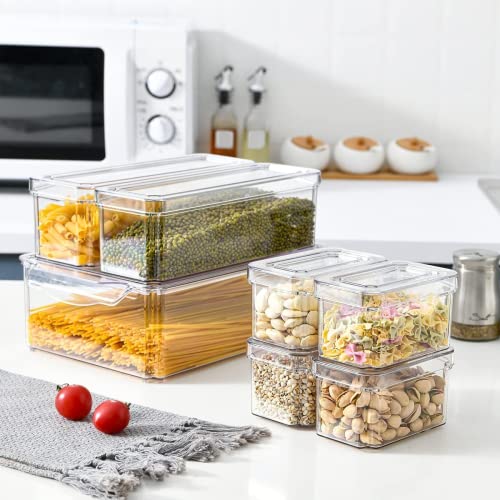 Set of 10 Refrigerator Organization Bins with Lids, Clear Fruit and Vegetable Storage Containers Fridge Organizer, Acrylic Stackable Kitchen Fridge Organizers and Storage Cabinets