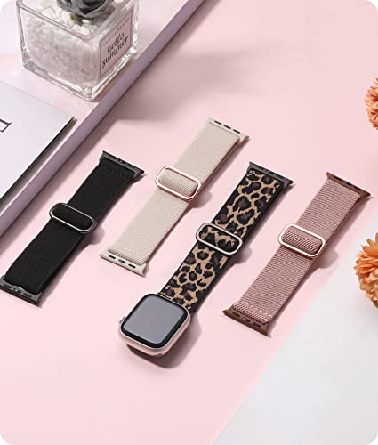 Odbeai Compatible with iWatch Bands 38mm Women, with Apple Watch Band 38mm 40mm 41mm 42mm 44mm 45mm 49mm Ultra SE Series 8 7 6 5 4 3 2 1, Sport Stretchy Braided Elastic Nylon Strap