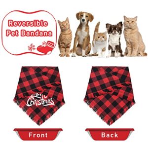 Malier 2 Pack Dog Bandana, Christmas Classic Buffalo Plaid Pattern with Tassels Edges Bandana, Pets Scarf Triangle Bibs Kerchief Bandana Costume Accessories for Small Medium Large Dogs Cats