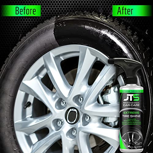 JT's Professional Car Care Tire Shine, Long Lasting Extreme Deep Black Premium Finish - Wet Tire Coating - Protection Against UV Rays and Fading (16 Fl Oz)