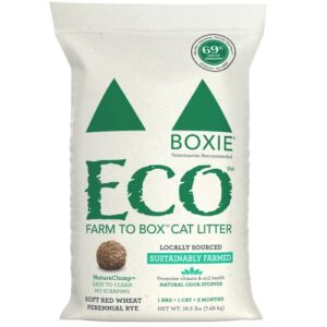 boxiecat eco farm to box ultra sustainable cat litter -scent free- 16.5 lb- lightweight, plant-based premium clumping formula- all natural odor control, stays ultra clean