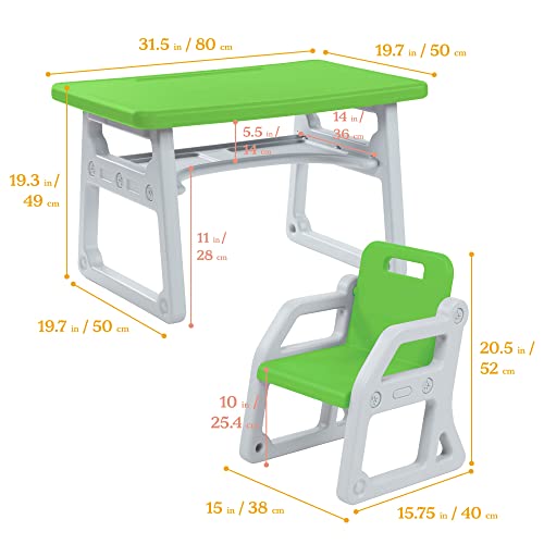 ECR4Kids Toddler Plus Desk and Chair, Kids Furniture, Grassy Green/Light Grey