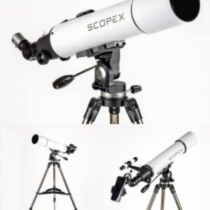 SCOPEX Telescope 90mm Aperture, Telescopes for Adults Astronomy Professional, AZ Astronomical Refractor, Telescope for Kids 8-12 Plus, Phone Adapter, Two Finderscopes, Bluetooth Remote, Case. White