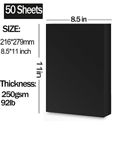 50 Sheets Black Cardstock 8.5 x 11 inch, 250gsm/92lb Black cardstock Paper for DIY Arts and Cards Making, Heavy Black Craft Paper for Invitations, Stationary Printing,Scrapbook Supplies