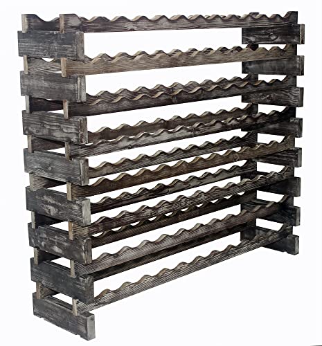 Stackable Modular Wine Rack Wine Storage Rack Wine Holder Display Shelves for Wine Cellar or Basement, Freestanding Wine Rack Thick Wood Wobble-Free (Rustic, 12 X 8 Rows (96 Slots))