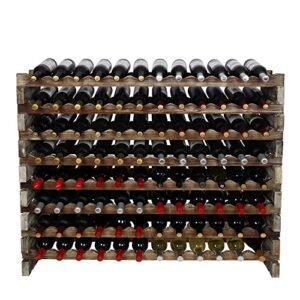 Stackable Modular Wine Rack Wine Storage Rack Wine Holder Display Shelves for Wine Cellar or Basement, Freestanding Wine Rack Thick Wood Wobble-Free (Rustic, 12 X 8 Rows (96 Slots))