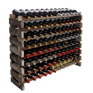 Stackable Modular Wine Rack Wine Storage Rack Wine Holder Display Shelves for Wine Cellar or Basement, Freestanding Wine Rack Thick Wood Wobble-Free (Rustic, 12 X 8 Rows (96 Slots))