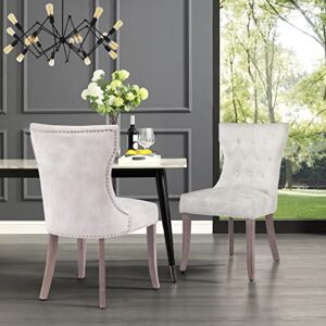 LOULENS Dining Chairs, Upholstered Modern Elegant Tufted Dining Room Chairs with Solid Wood Legs for Kitchen, Dining Living Room (Velvet, Beige)