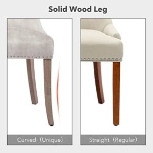 LOULENS Dining Chairs, Upholstered Modern Elegant Tufted Dining Room Chairs with Solid Wood Legs for Kitchen, Dining Living Room (Velvet, Beige)