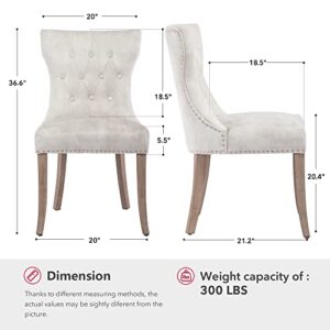 LOULENS Dining Chairs, Upholstered Modern Elegant Tufted Dining Room Chairs with Solid Wood Legs for Kitchen, Dining Living Room (Velvet, Beige)