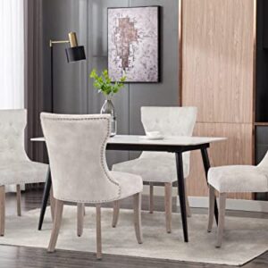 LOULENS Dining Chairs, Upholstered Modern Elegant Tufted Dining Room Chairs with Solid Wood Legs for Kitchen, Dining Living Room (Velvet, Beige)