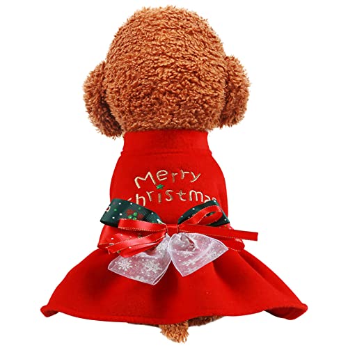 Stretch Pet Clothes for Fall Winter Pet Christmas Dress Outfit Thermal Holiday Puppy Costume Dress Pet Clothes Dog Clothes for Medium Dogs Girl Under 10 (Red, M)