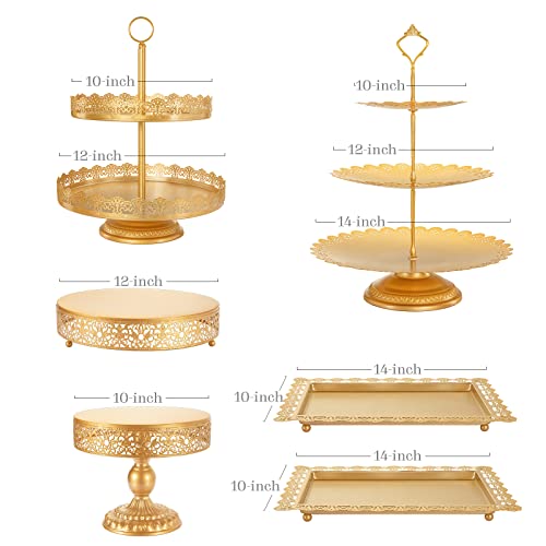 Nelhalt Gold Cake Stand 6 Pcs, Antique-inspired Dessert table Display Set Different Heights and Shapes Stands Tiered Cupcake Holder Candy Fruit Plate Decoration for Wedding Birthday Party Celebration