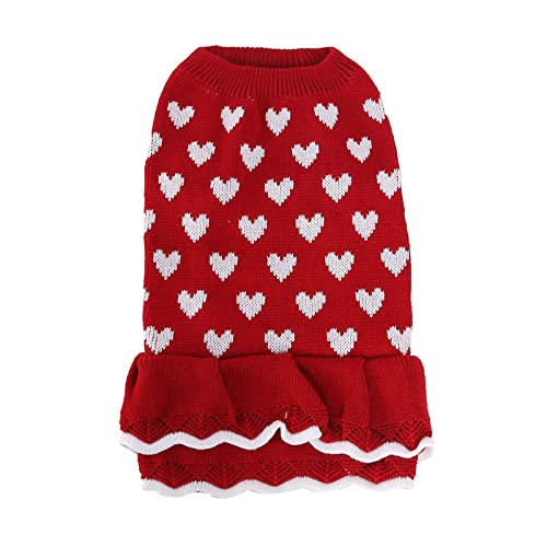 Cold Weather Dog Clothes Pet Warm Autumn and Winter Red Caring Dog Clothes Sweater Skirt Festive Christmas New Year Pet Clothes Pet Clothes for Small Dogs Girls Dress (Red, M)