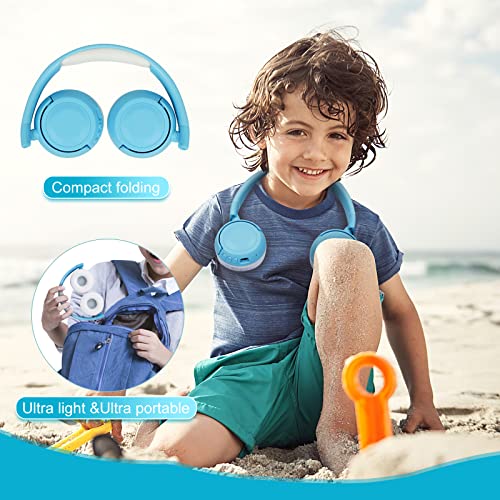 SHON Kids Wireless Fold On-Ear Headphones - Blue Foldable Stereo with 3.5mm Jack Wired Kids Headphones,for Kids/Teen/Boy/Girl/Smartphone/School/Kindle/Airplane Travel/Airplane/Tablet (Blue)