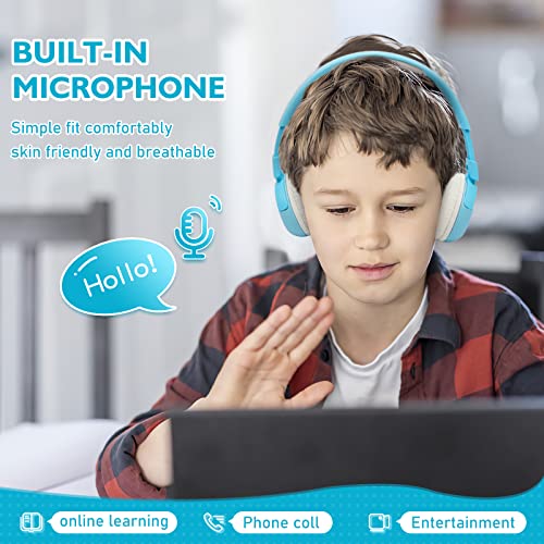 SHON Kids Wireless Fold On-Ear Headphones - Blue Foldable Stereo with 3.5mm Jack Wired Kids Headphones,for Kids/Teen/Boy/Girl/Smartphone/School/Kindle/Airplane Travel/Airplane/Tablet (Blue)