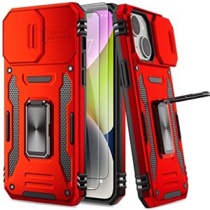 aupai iphone 14 plus case with camera cover,iphone 14 plus cover with screen protector heavy duty military grade protective phone case with kickstand for apple iphone 14 plus red