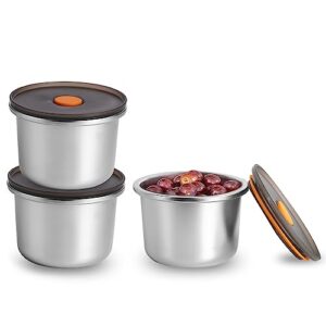 Stainless Steel Metal Food Storage Containers with Lids 440 * 3 Food Preservation Lunch Box Containers Leak-proof Light Easy Set with Air Vent Snack Boxes for People, Kitchen Storage…