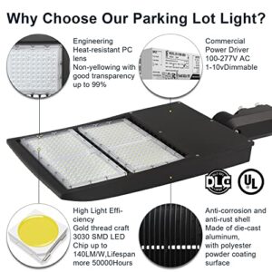 300W LED Parking Lot Light 42000LM Commercial Outdoor Light 4000K Dimmable LED Shoebox Area Light (1000W HID/HPS Equivalent), Direct Arm Mount IP65, 100-277V AC UL&DLC Listed